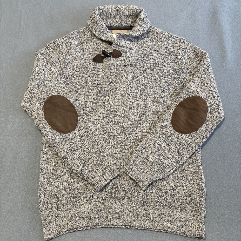 Joseph Abboud Sweater Mens XL Gray Wool Elbow Patch Italy Limited Edition Toggle
